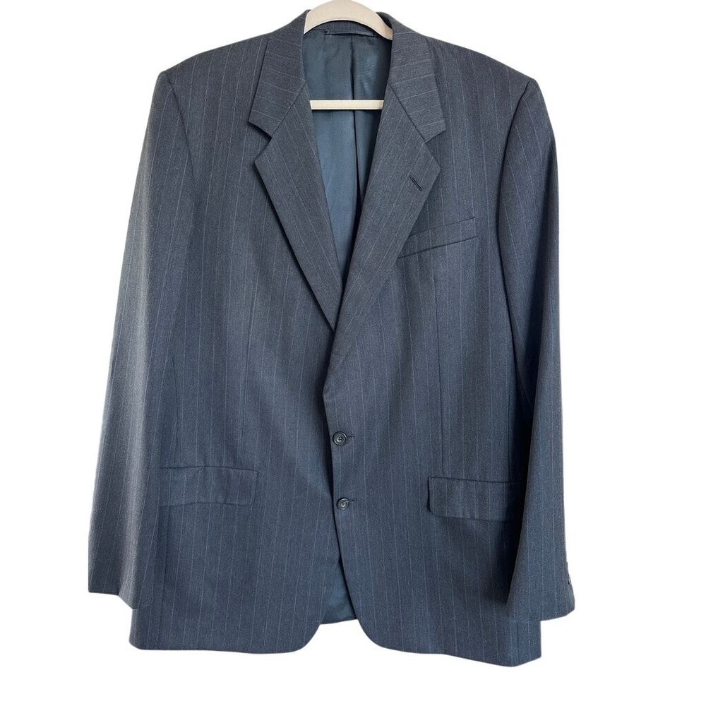 Hickey Freeman Boardroom Men’s 46XL Big Tall Gray Blue Stripe Wool Suit 2 Piece